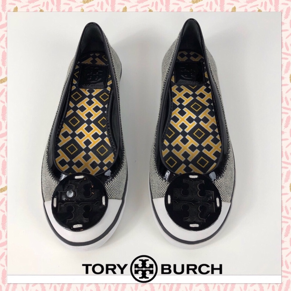 Tory Burch Blk&Wht Textile Ballet Flat Sneakers!